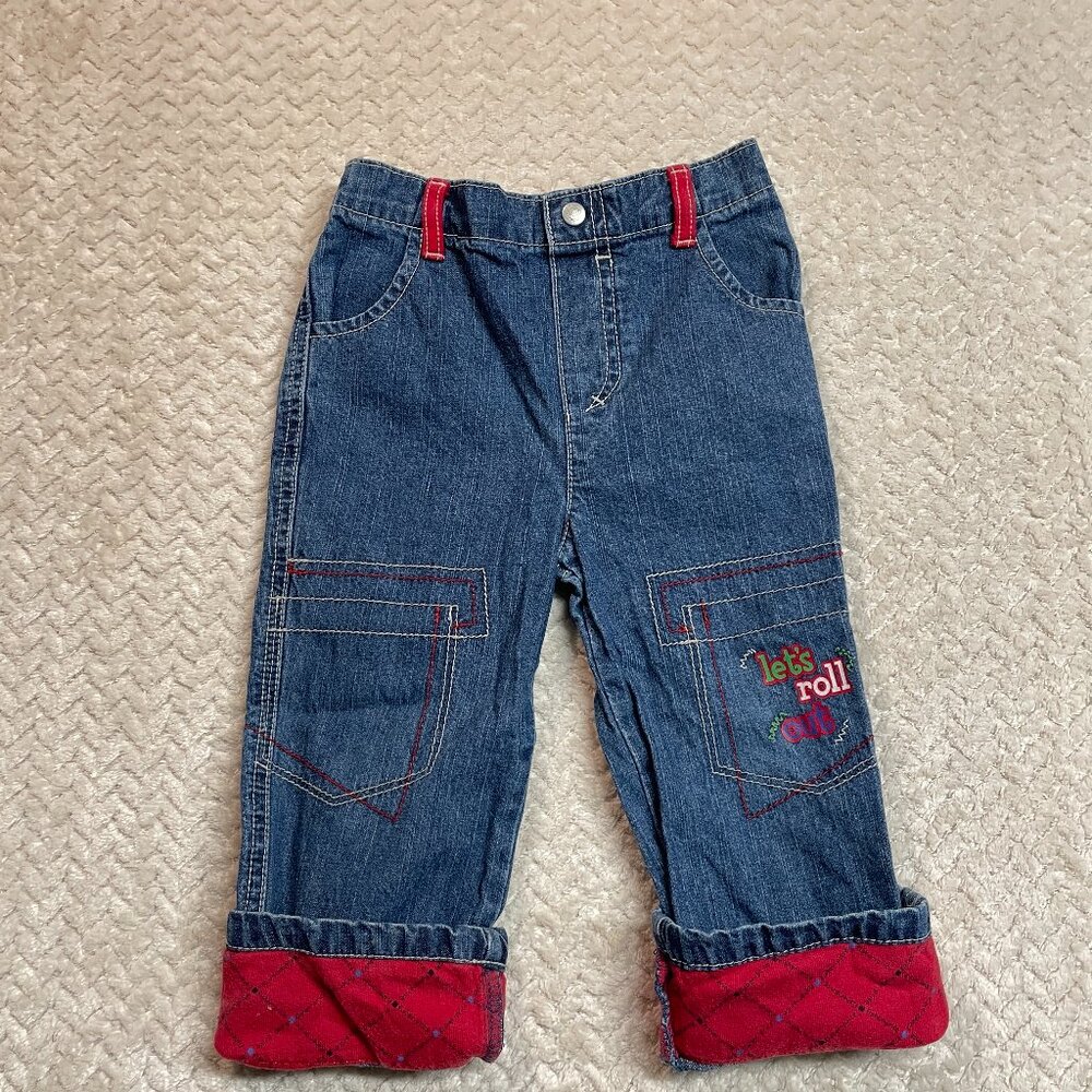 Vintage Y2K 2009‎ Fisher Price Toddler Embroidered Cuffed Roll Up Jeans 24 mos